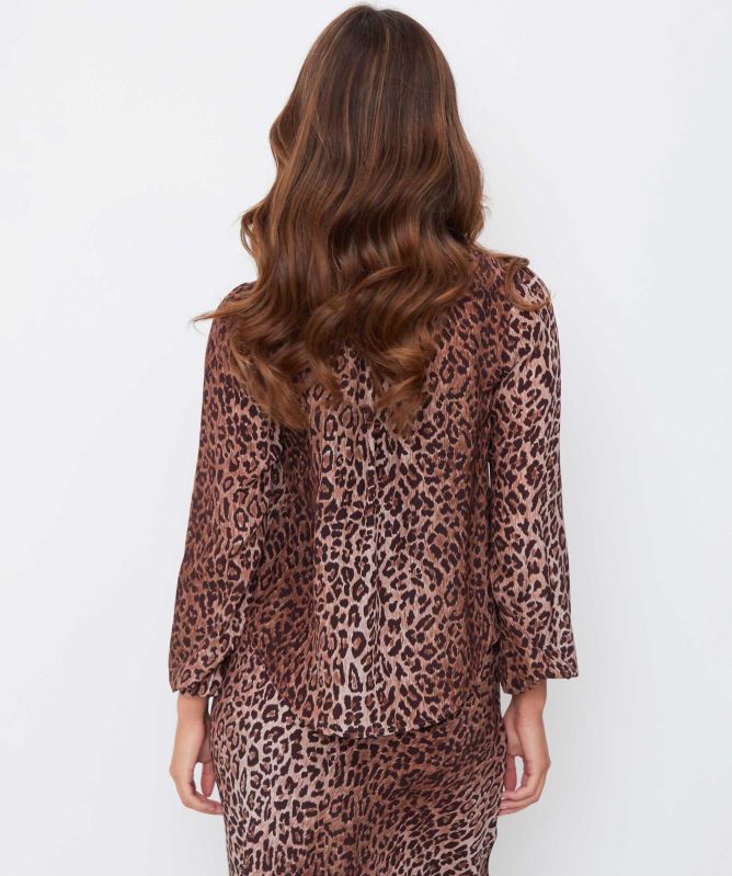RIXO Moss Leopard Silk Blouse