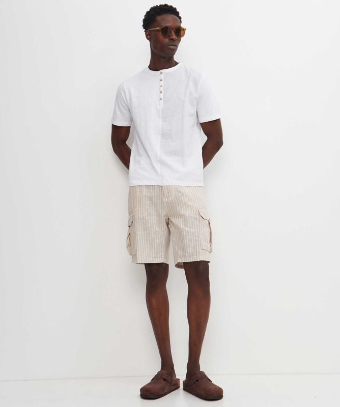 Seinse Linen Cotton Striped Cargo Shorts
