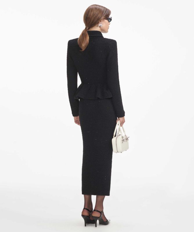 Self-Portrait Textured Knit Peplum Midi Dress