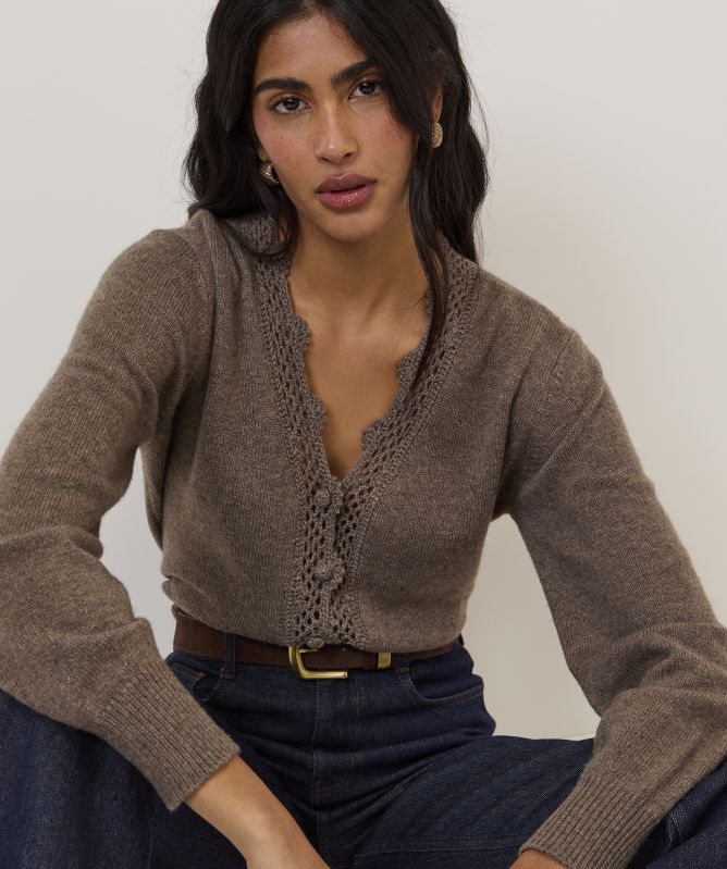 Nobody's Child Wool Blend Crochet Trim Elodie Cardigan