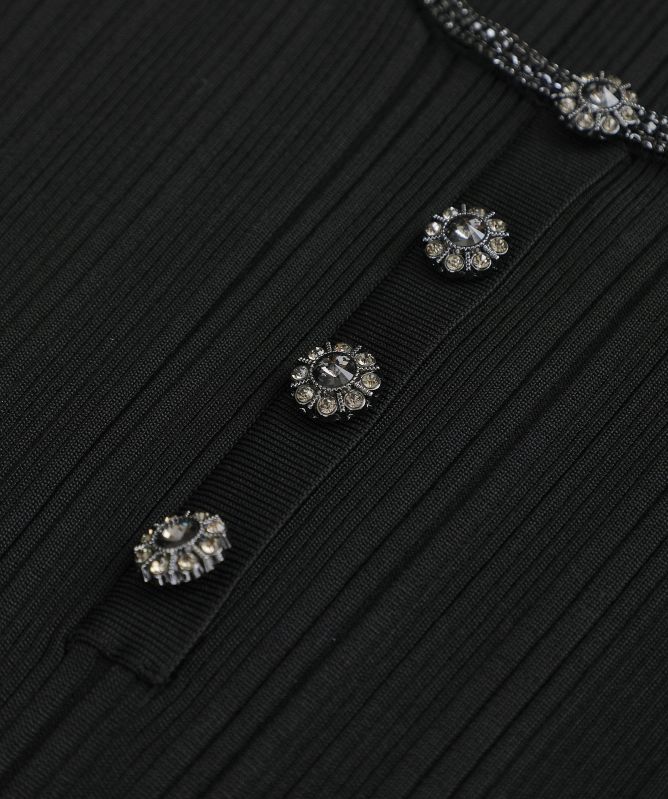 Self-Portrait Embellished Ribbed Knit Top