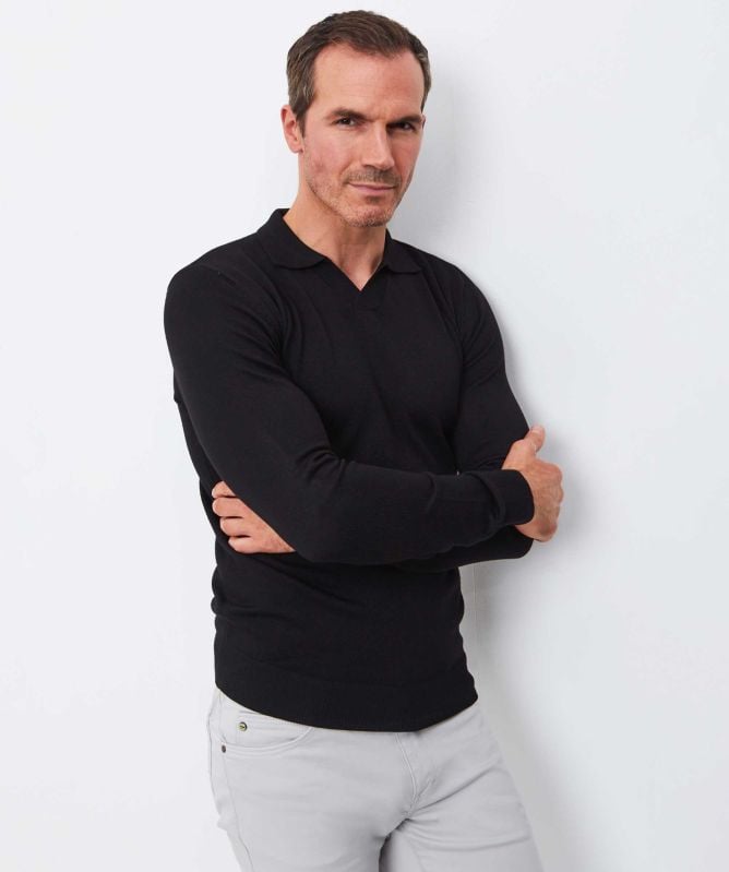 Seinse Long Sleeve V-Neck Polo Shirt