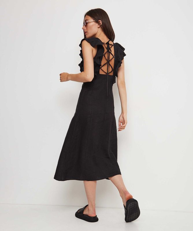 Rails Black Constance Linen Midi Dress | Jules B Rails Black Constance Linen Midi Dress | Jules B