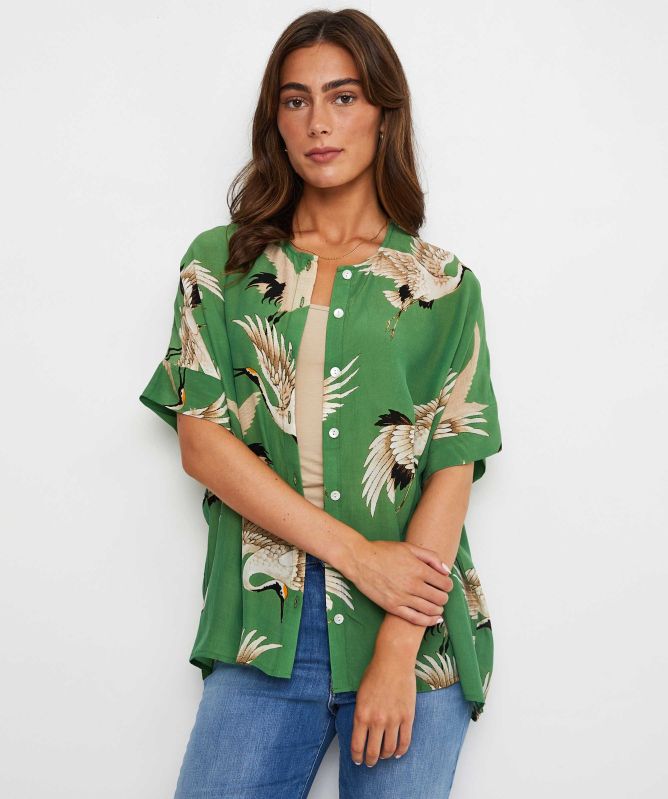 One Hundred Stars Stork Pea Green Tea Blouse