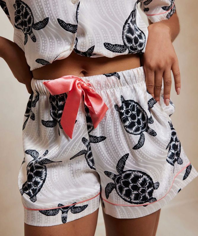 Chelsea Peers Satin Jacquard Turtle Short Pyjamas