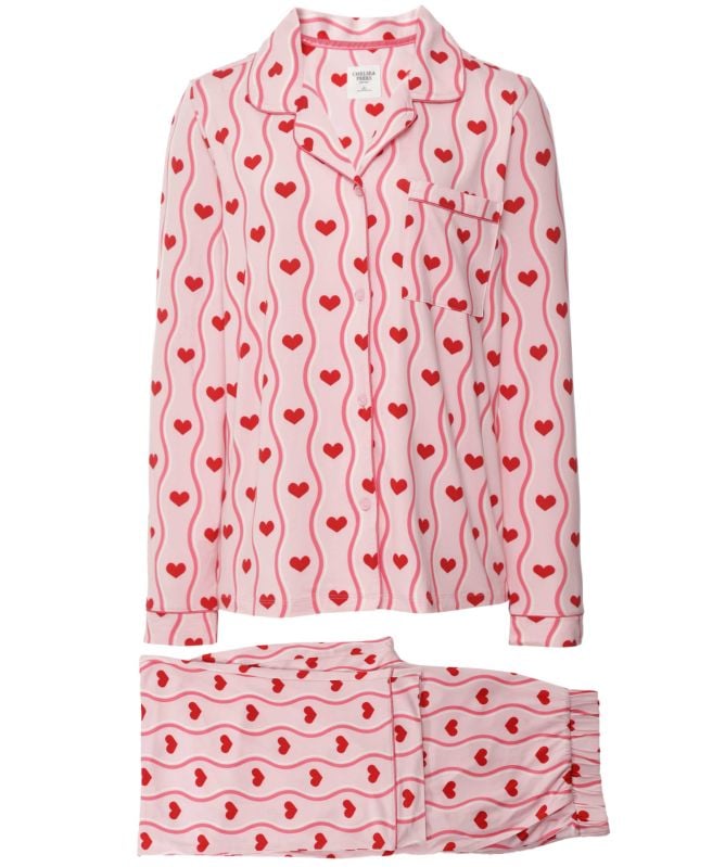 Chelsea Peers Wavy Stripe Heart Print Long Pajamas