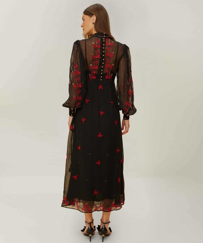 FARM Rio Organza Long Sleeve Midi Dress