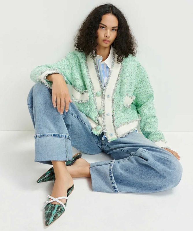 Essentiel Antwerp Hoola Cropped Fringed Tweed Cardigan