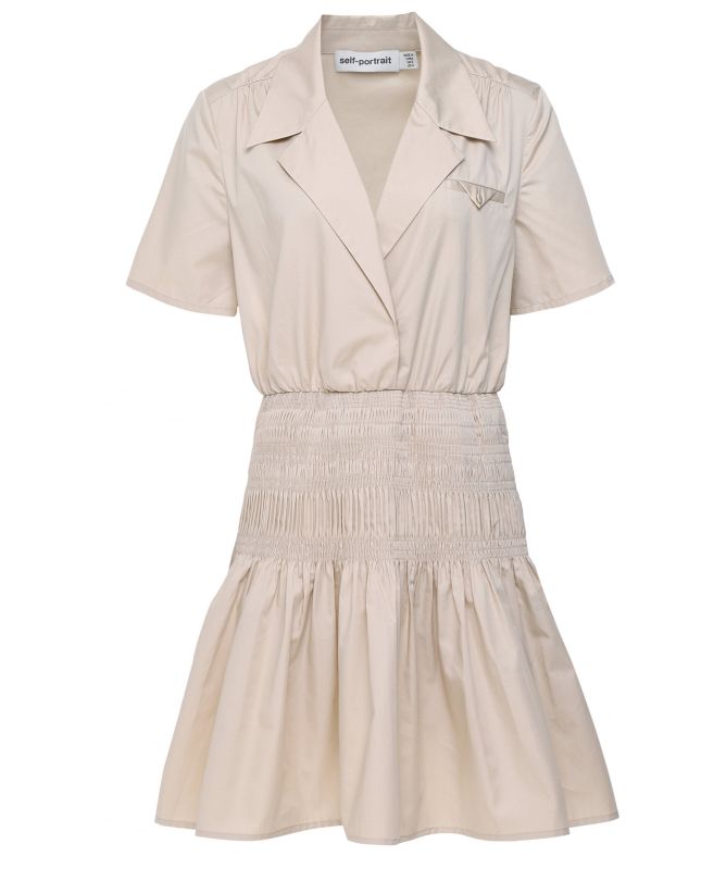 Self-Portrait Beige Shirred Cotton Mini Dress | Jules B