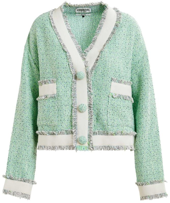 Essentiel Antwerp Hoola Cropped Fringed Tweed Cardigan