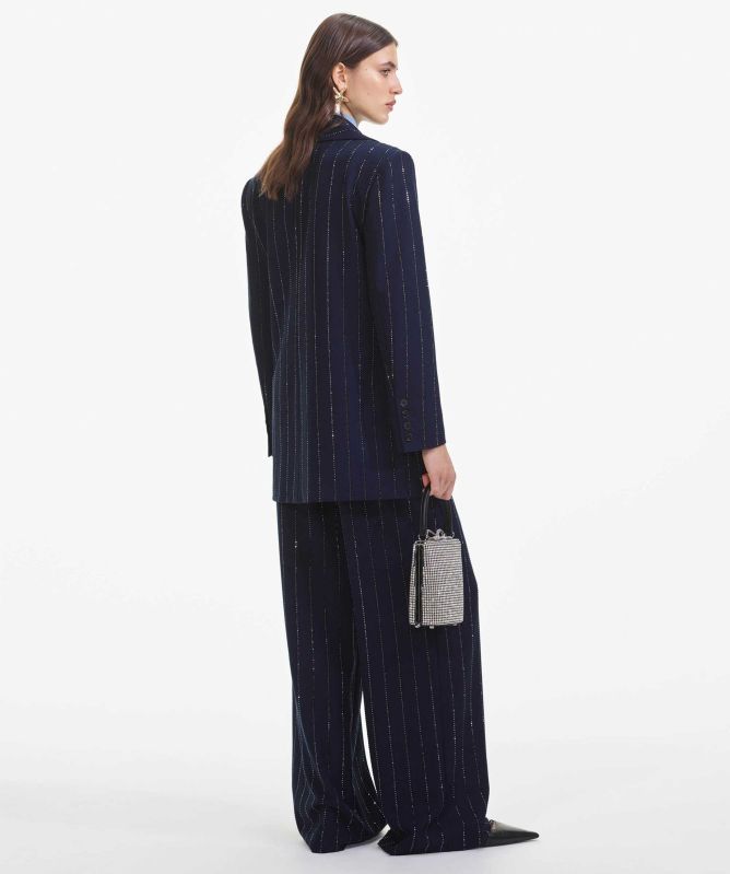 Self-Portrait Rhinestone Pinstripe Trousers
