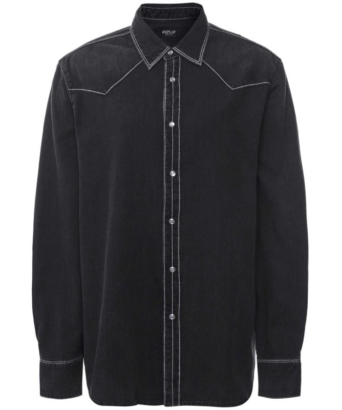 Replay Black Cotton Denim Shirt