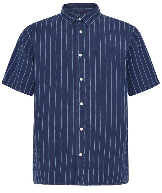 Knowledge Cotton Linen Striped Short Sleeve Shirt