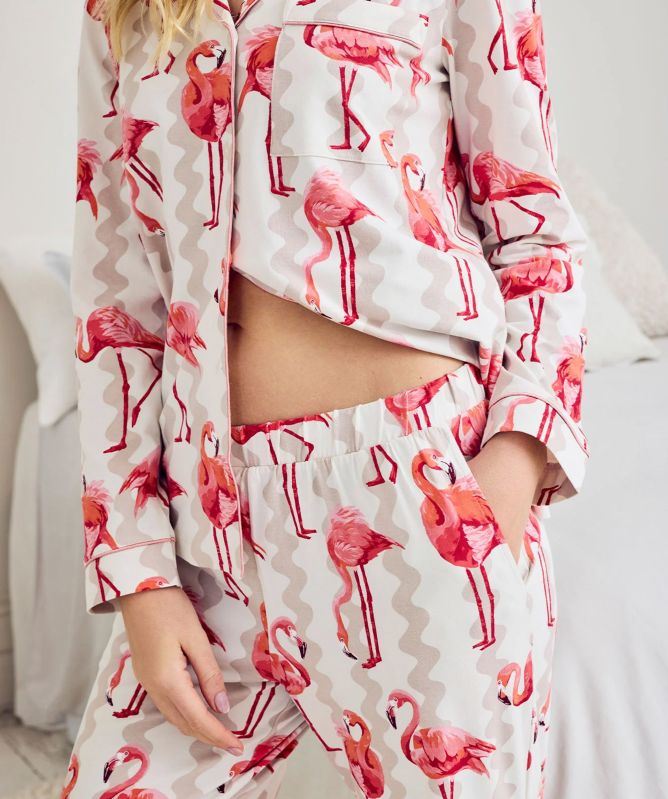 Chelsea Peers Flamingo Stripe Print Long Pajamas