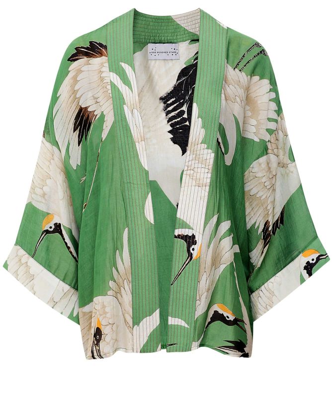 One Hundred Stars Stork Pea Green Kimono