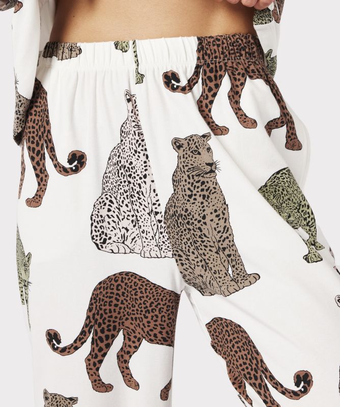 Chelsea Peers Cotton Leopard Print Long Pajamas