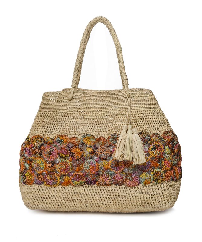 Rabarany Floral Crochet Raffia Bag