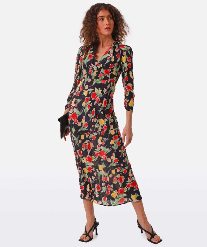 RIXO Selma Silk Midi Dress