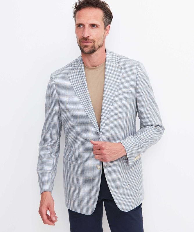 Jules B Wool Linen Windowpane Houndstooth Jacket