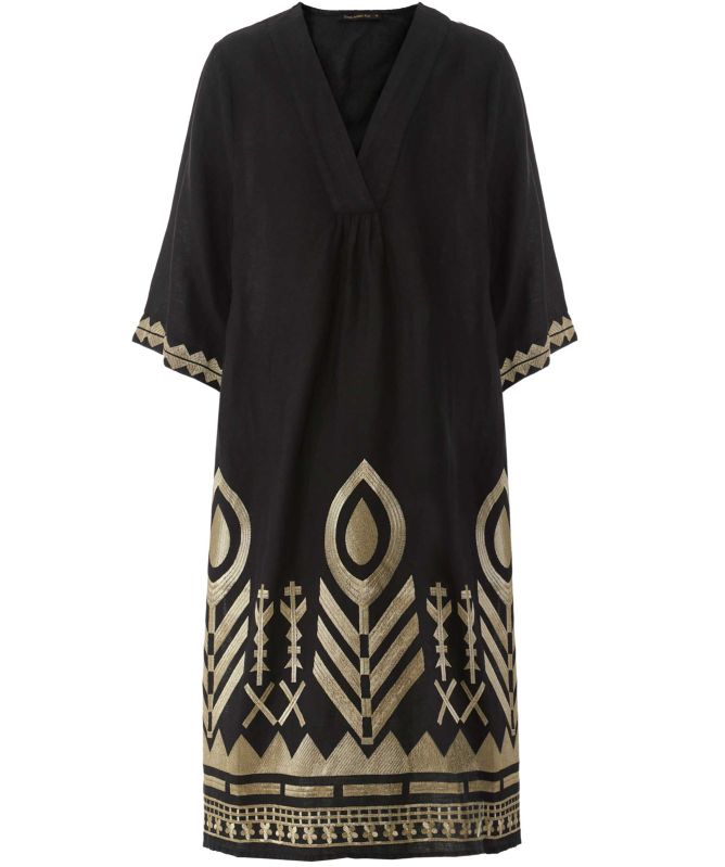 Greek Archaic Kori Feather Embroidered Midi Dress