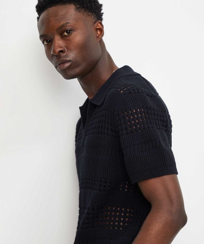 Wax London Siena Pointelle Knit Polo Shirt