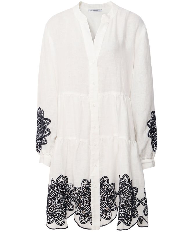 Greek Archaic Kori Linen Embroidered Daisy Mini Dress