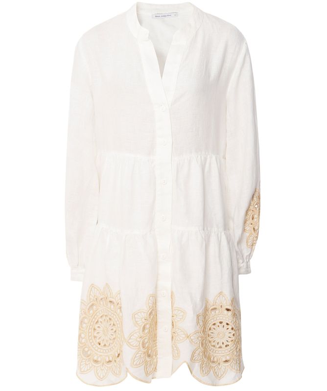 Greek Archaic Kori Linen Embroidered Daisy Mini Dress
