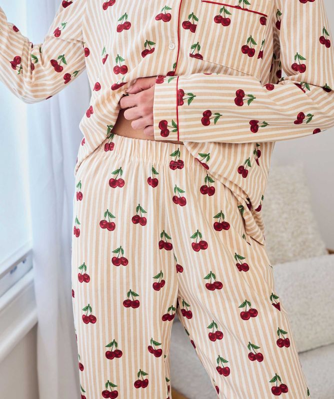 Chelsea Peers Cherry Stripe Print Long Pajamas
