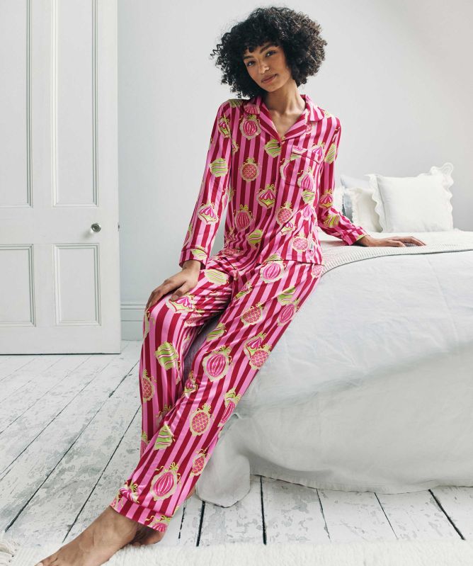 Chelsea Peers Christmas Baubles Stripe Long Pyjamas