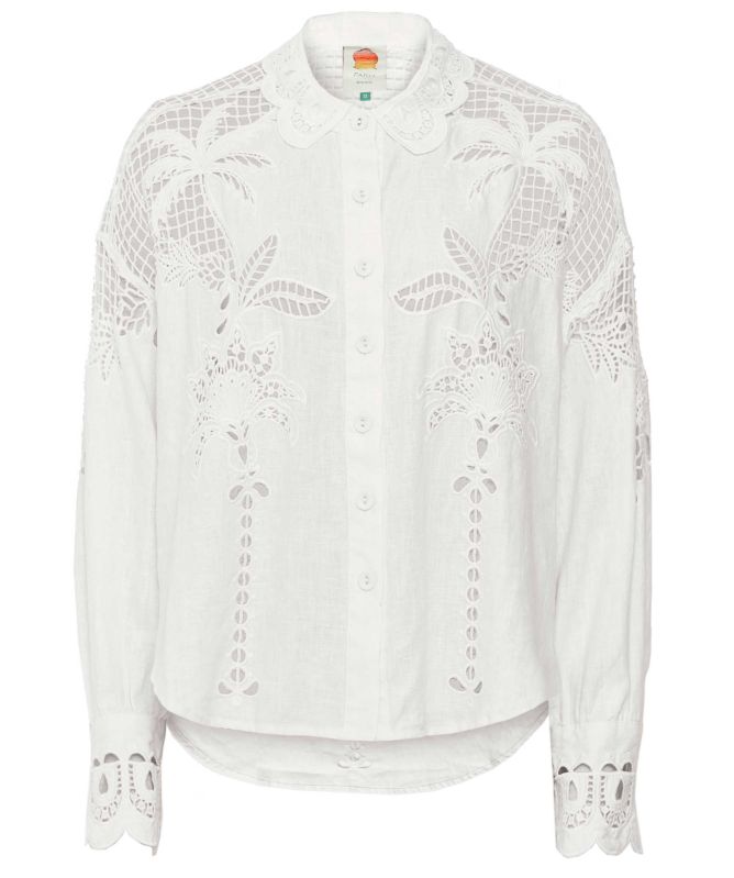 FARM Rio White Palms Linen Shirt