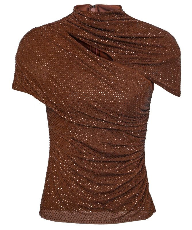 Self-Portrait Rhinestone Mesh Cut Out Top
