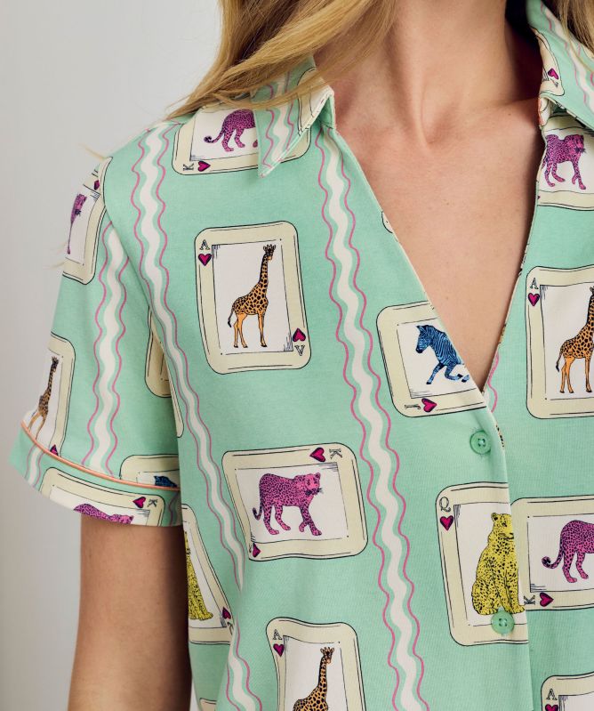 Chelsea Peers Playing Card Animals Print Short Pajamas
