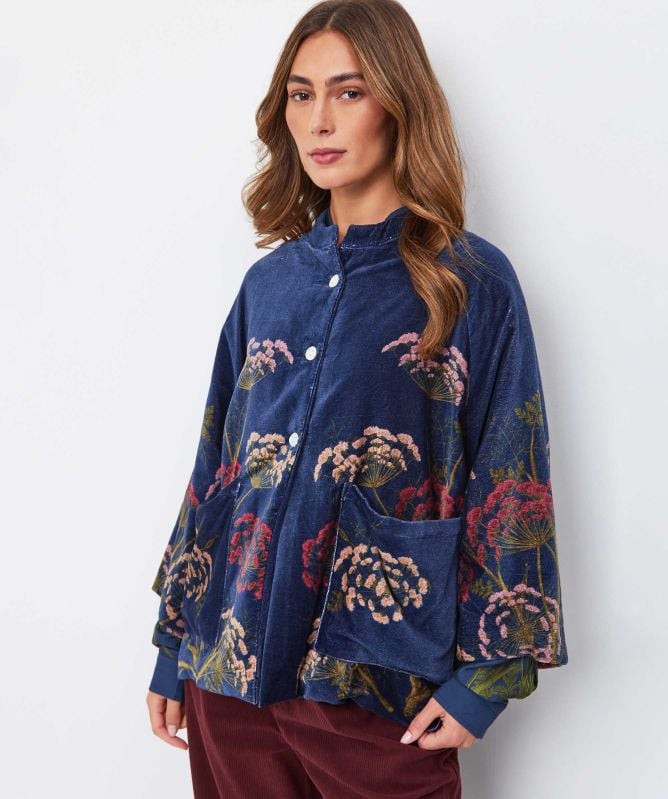 One Hundred Stars Parsley Seed Navy Velvet Jacket
