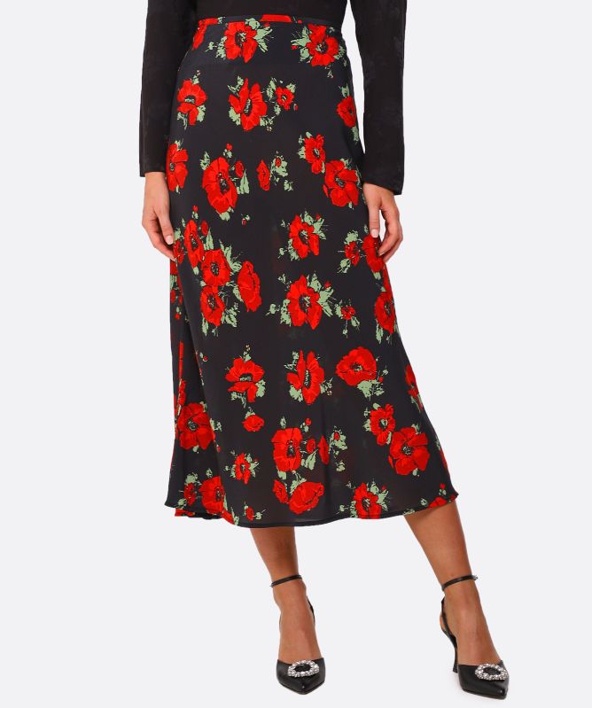 RIXO Silk Kelly Poppy Midi Skirt