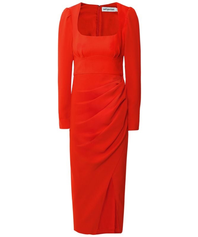 Self-Portrait Crepe Ruched Midi Dress