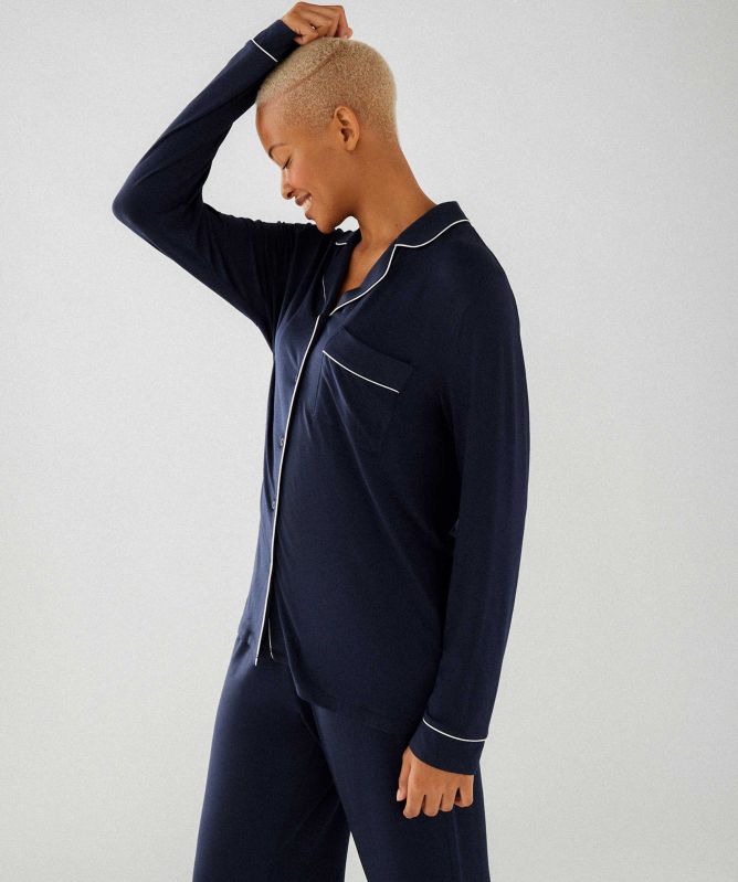 Chelsea Peers Modal Button Up Long Pajamas