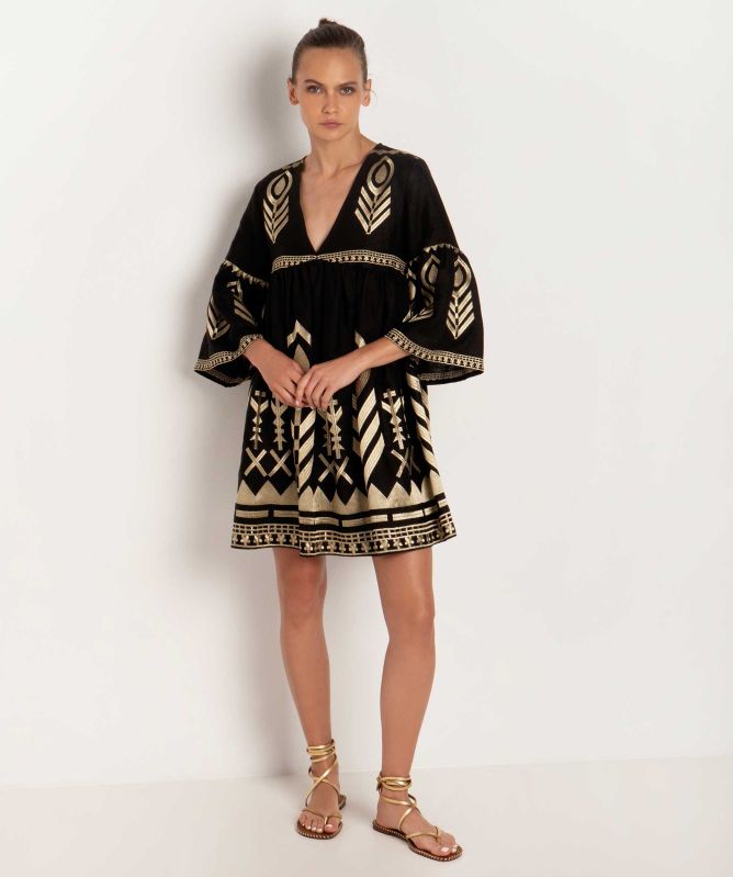 Greek Archaic Kori Linen Short Feather Dress