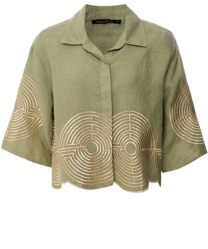 Greek Archaic Kori Circle Cropped Linen Shirt