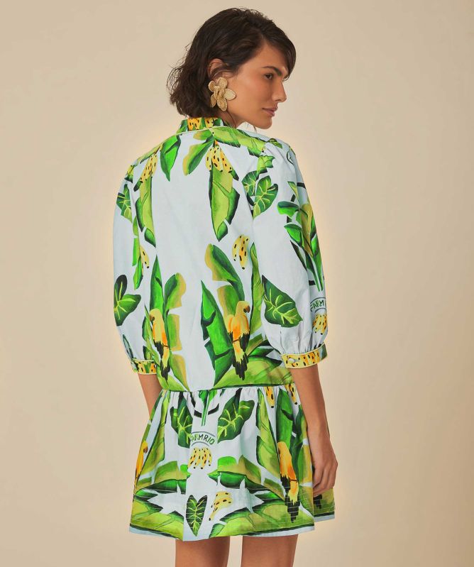 FARM Rio Blue Summer Foliage Scarf Mini Dress