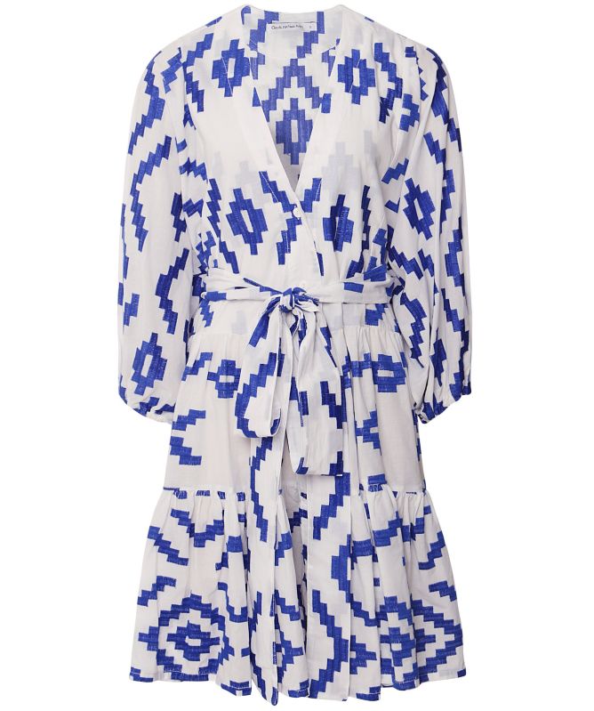 Greek Archaic Kori Linen Zig Zag Mini Dress