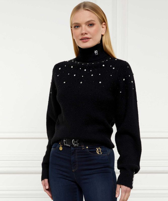 Holland Cooper Kelsie Rib Embellished Roll Neck Jumper