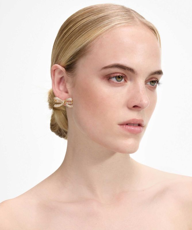 Self-Portrait Gold Crystal Bow Earrings