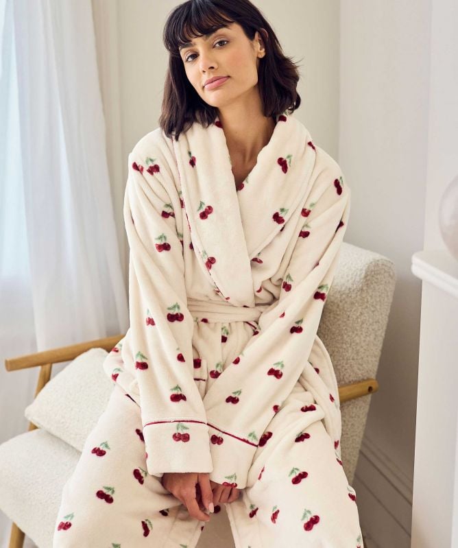 Chelsea Peers Fleece Cherry Print Long Robe