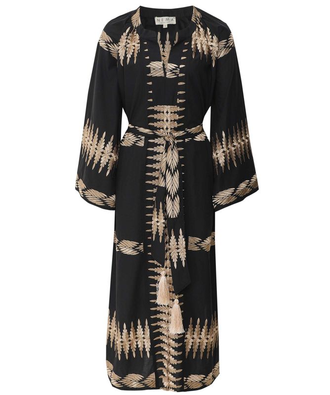 Nema Eliana Embroidered Feather Midi Dress