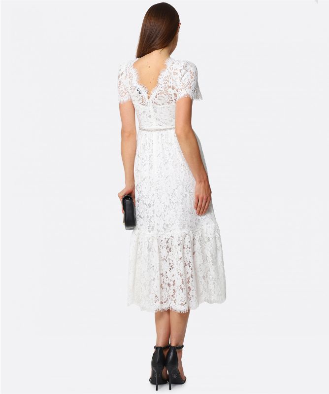 Self-Portrait Lace Diamante Trim Midi Dress