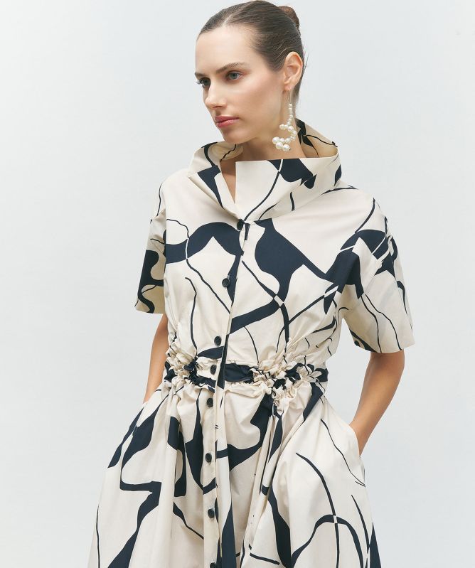 Bize Printed Ruched Shirt Dress