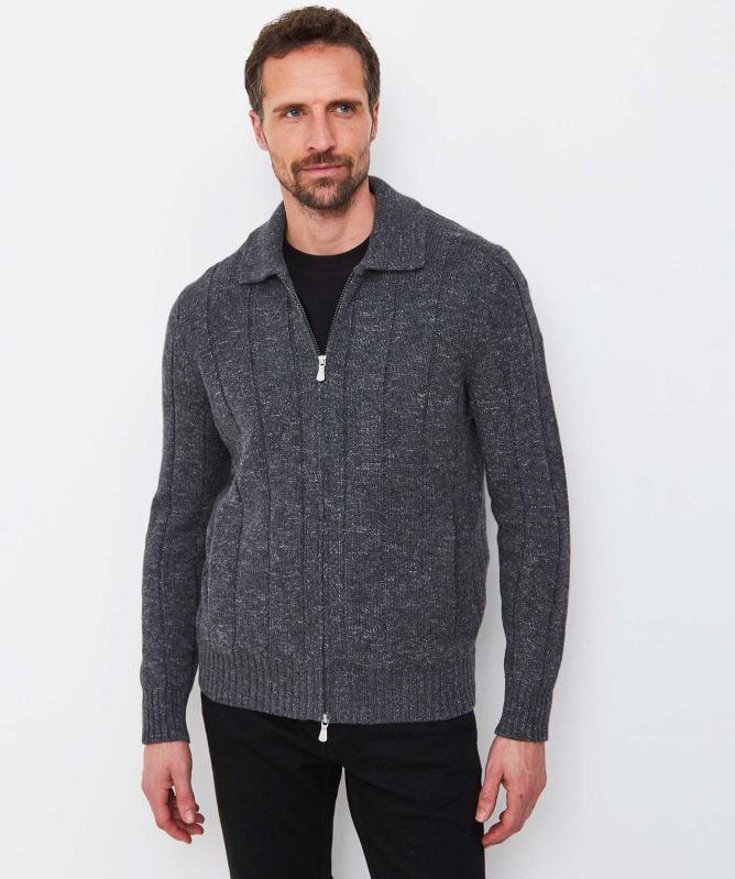 Gran Sasso Wool Ribbed Zipper Cardigan