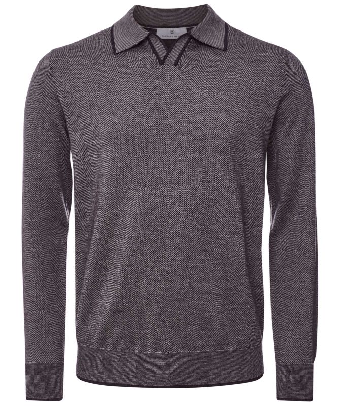 Thomas Maine Herringbone Open Collar Polo