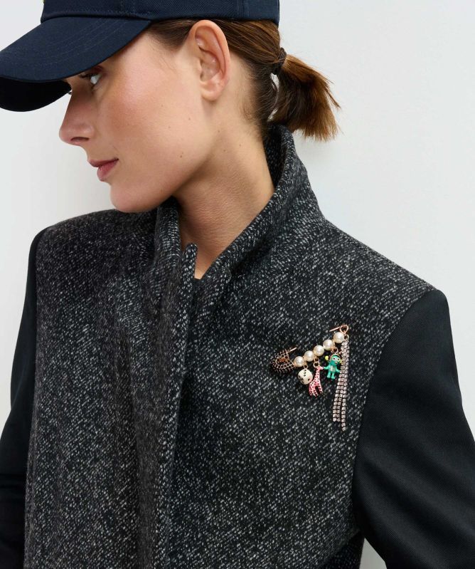 Essentiel Antwerp Ivona Contrast Sleeve Double Breasted Coat