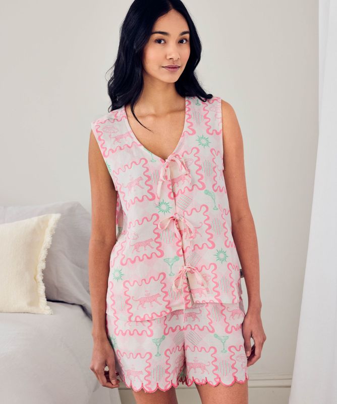 Chelsea Peers Cocktail Leopard Geo Print Short Pajamas